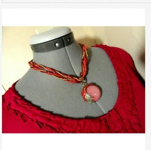 New FUTURISTIC Medallion Necklace Beaded & Gems